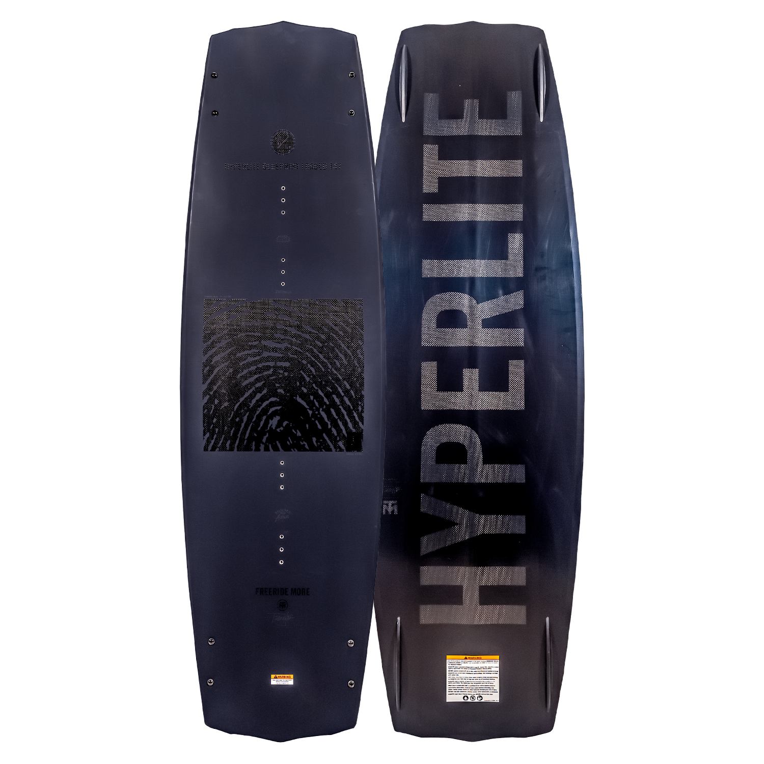 Top and base of Blueprint Loaded wakeboard, black with HYPERLITE branding.