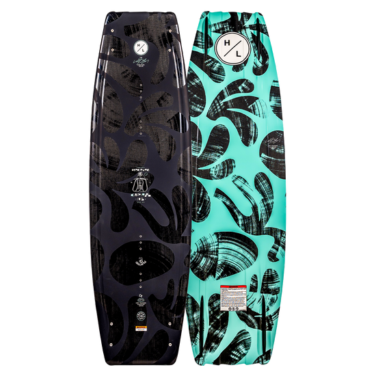Capitol Loaded wakeboard feature a black and teal abstract leaf pattern.