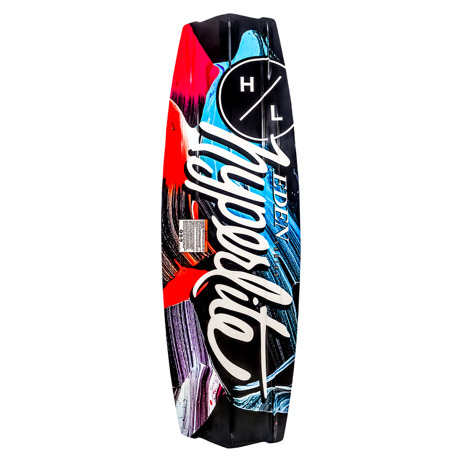 Eden Jr. 125cm wakeboard with colorful asymmetrical design and logo.