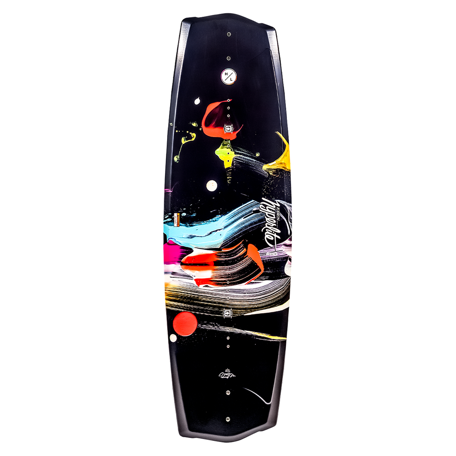 Eden Jr. 125cm wakeboard: black with an asymmetrical, colorful design.