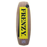 Frenzy Jr. 130cm wakeboard with wooden finish and bold yellow FRENZY text on top.
