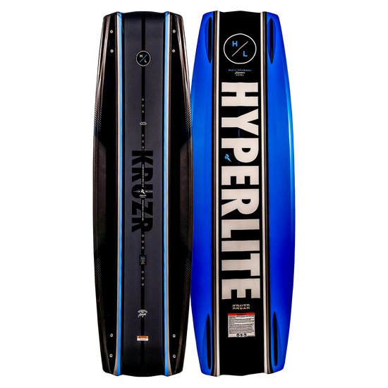 Top and base of KRUZR w/Team OT Bindings, black/blue edges, bold white branding.