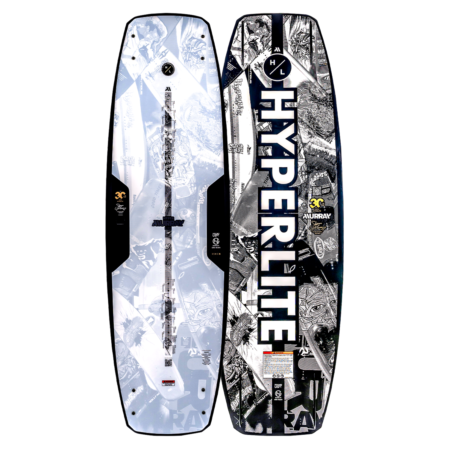 Top and base of Murray Pro wakeboard, black & white, with a Variable Edge Design.