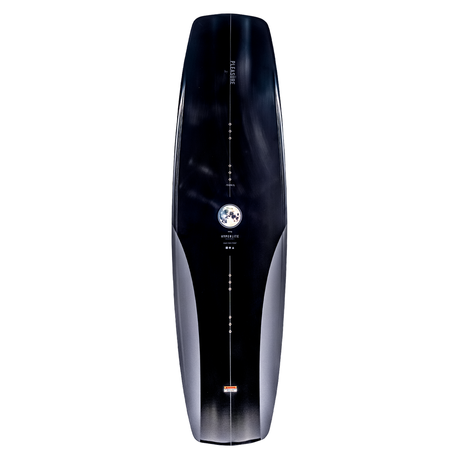 Pleasure wakeboard in black and gray with white accents, featuring Abrupt Continuous Rocker.