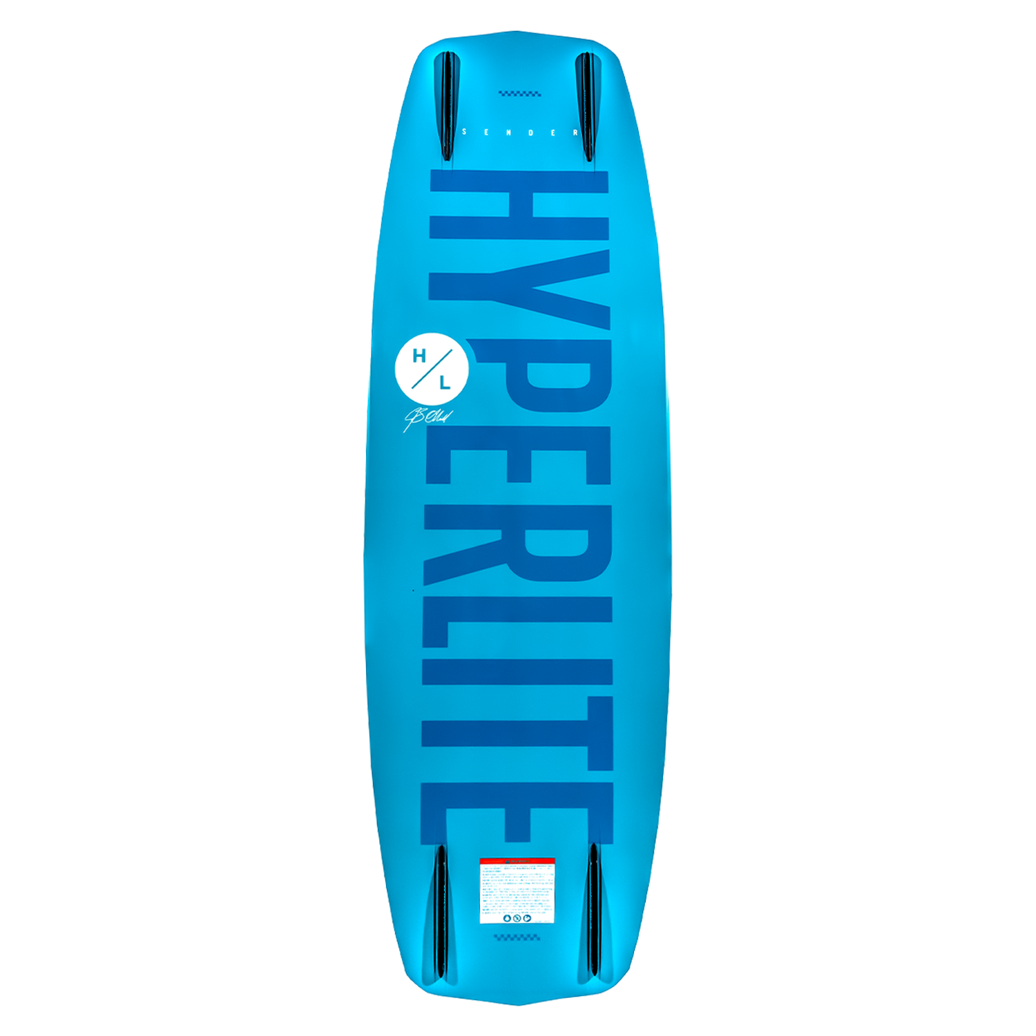 Blue Sender wakeboard featuring a 3-stage rocker and bold lettering.
