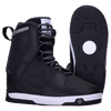 Freepress Boot 2024: Black snowboard boots with white soles, laces, and an internal ankle harness.