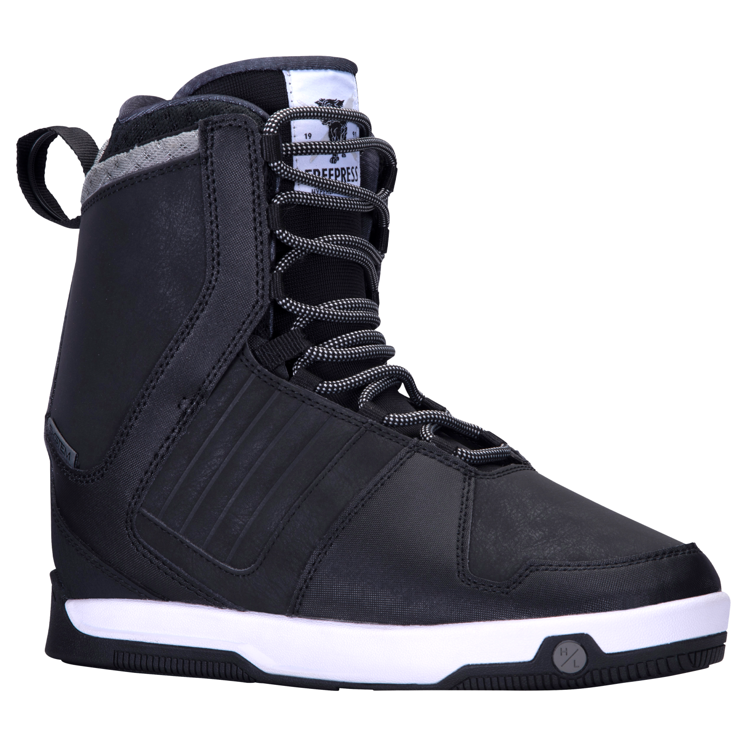 Freepress Boot 2024 is a black lace-up sneaker with white sole and ankle harness.