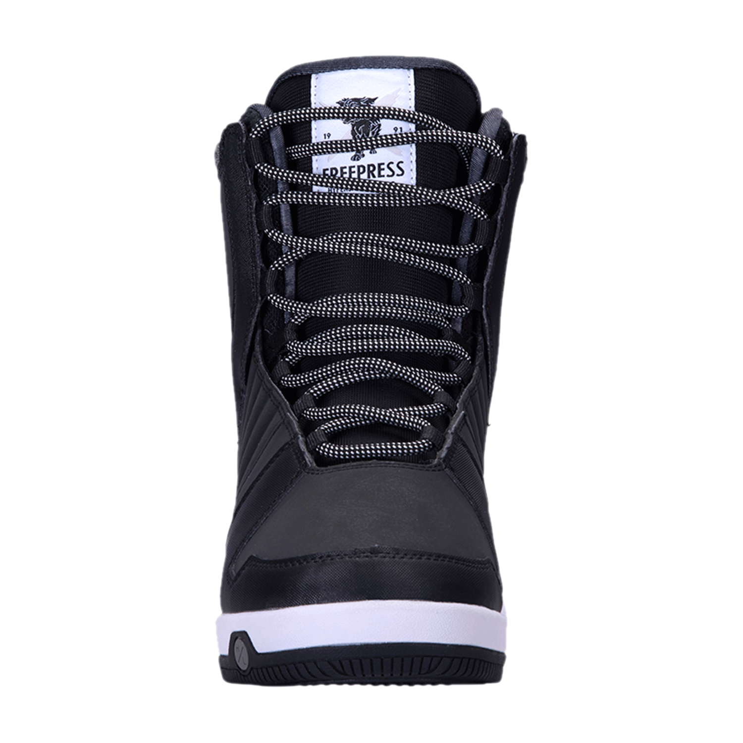 Freepress Boot 2024: Black high-top sneaker with white sole and internal ankle harness.