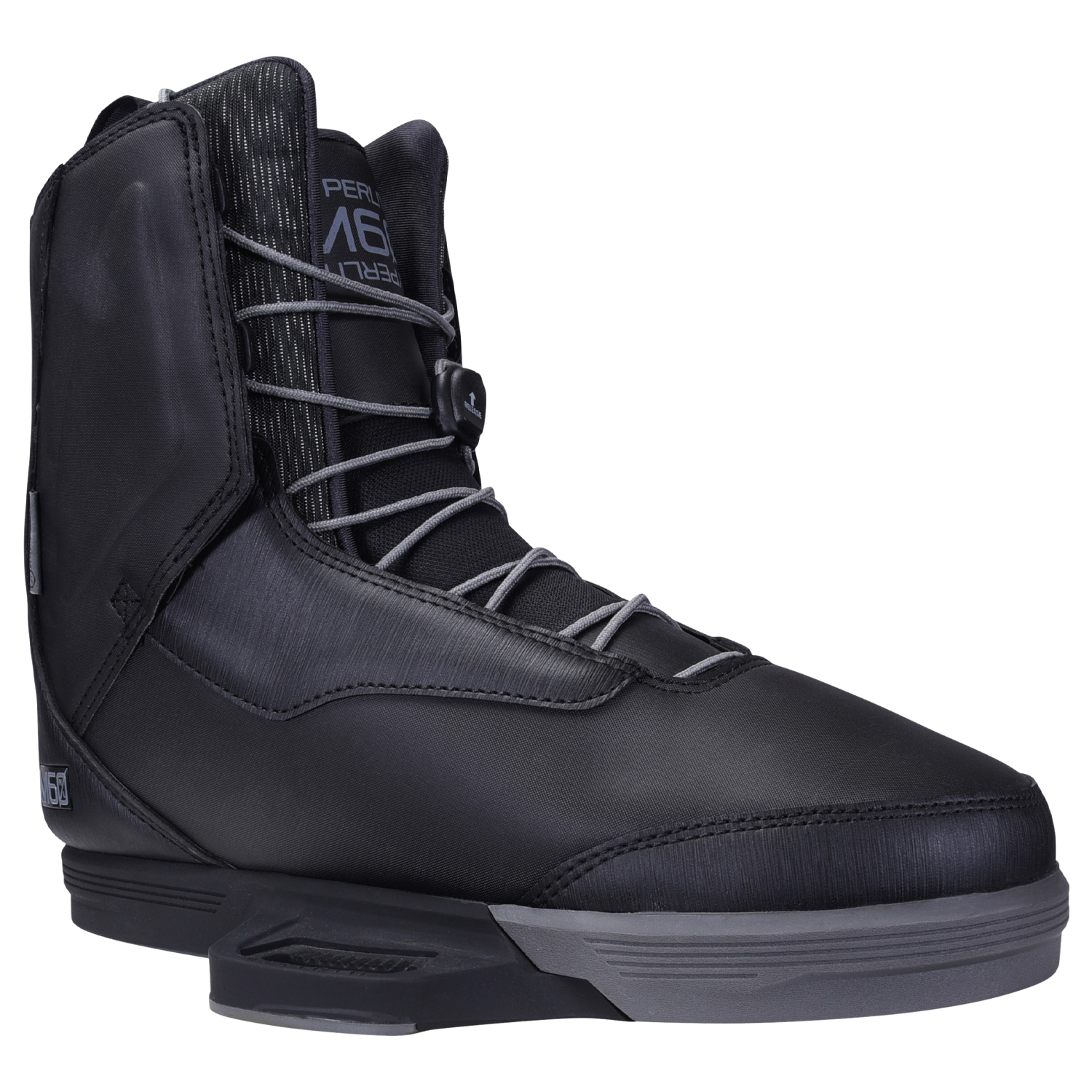 M60 Binding: Black high-top sneakers with durable laces and sleek design.
