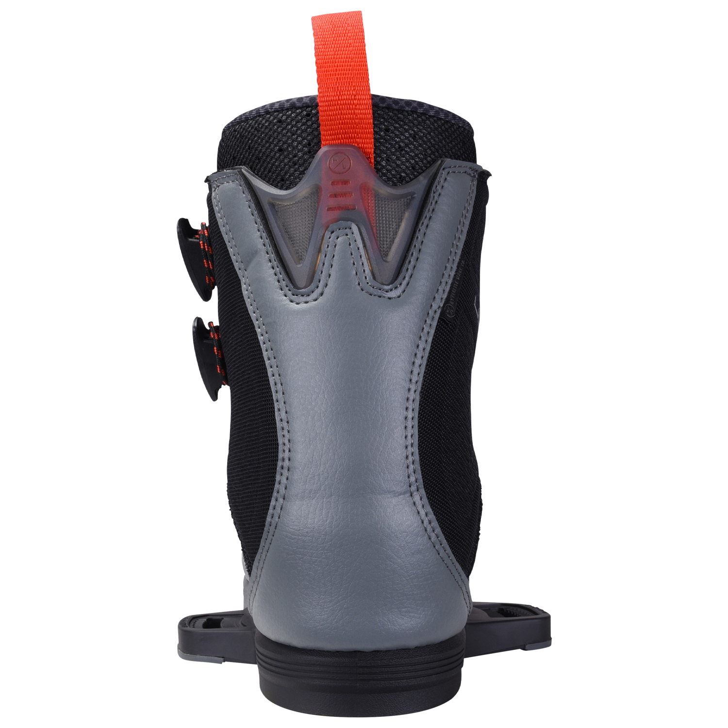 Grey and black boots with a red tab, black sole, and Ultra Binding.