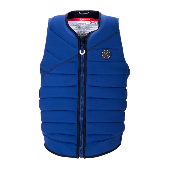 Ripsaw Jacket: Blue padded vest with front zipper, chest logo, impact protection for wakeboarders.